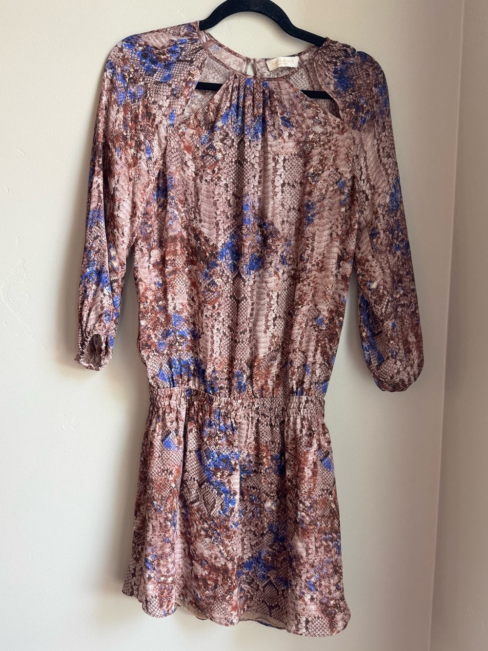 Ramy Brook Silk Dress Snake Print Brown Waist Mini L Resortwear Boho Beach
